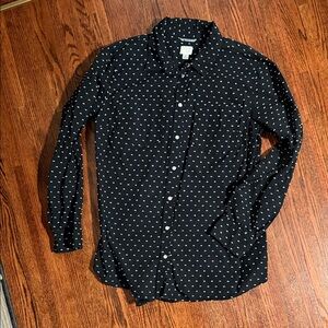 a new day Black Button-Down Shirt with White Micro Dot Pattern